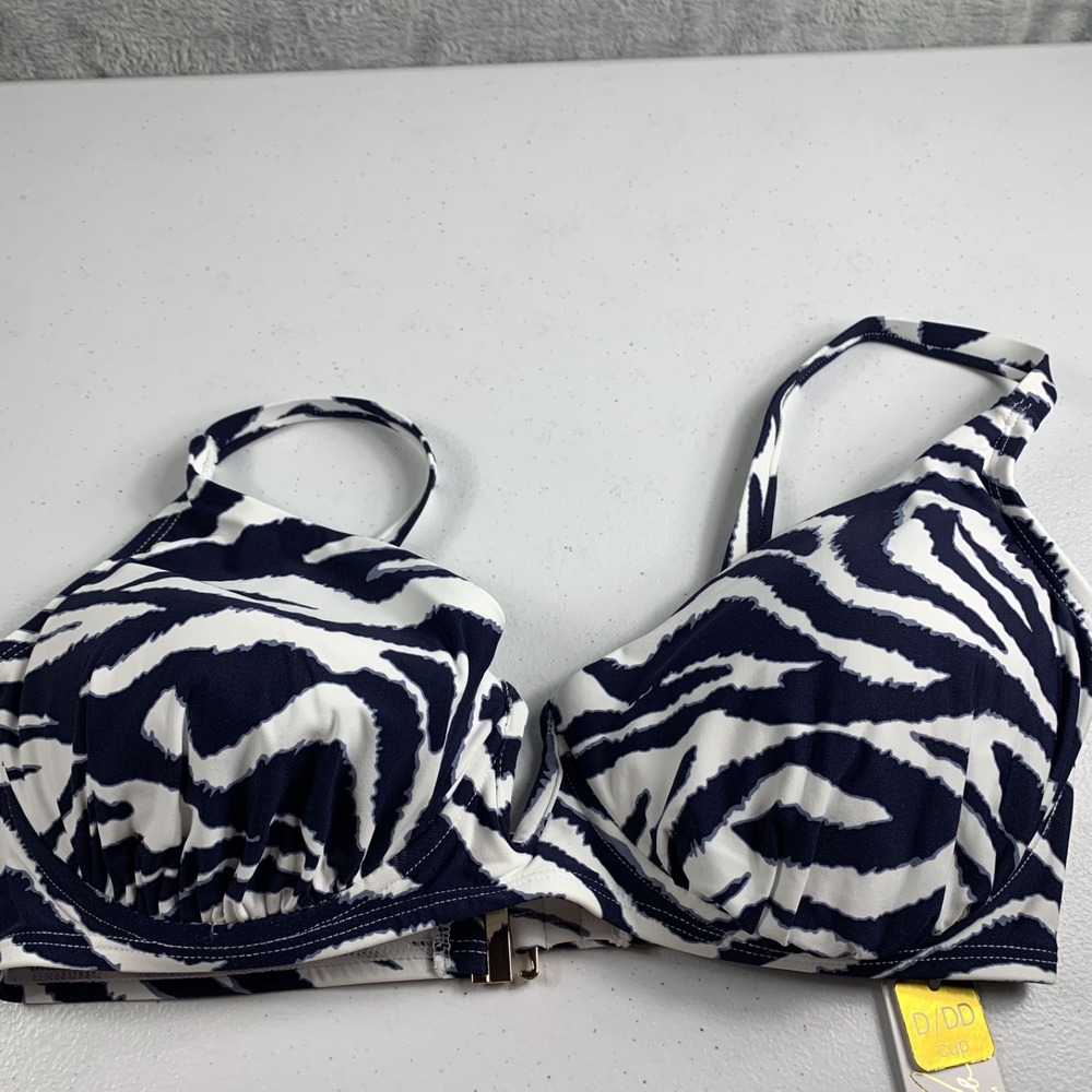 Anne Cole Women's V-Wire Bikini Swim Top 34DD/36D Navy White Zebra Shadow NWT‎